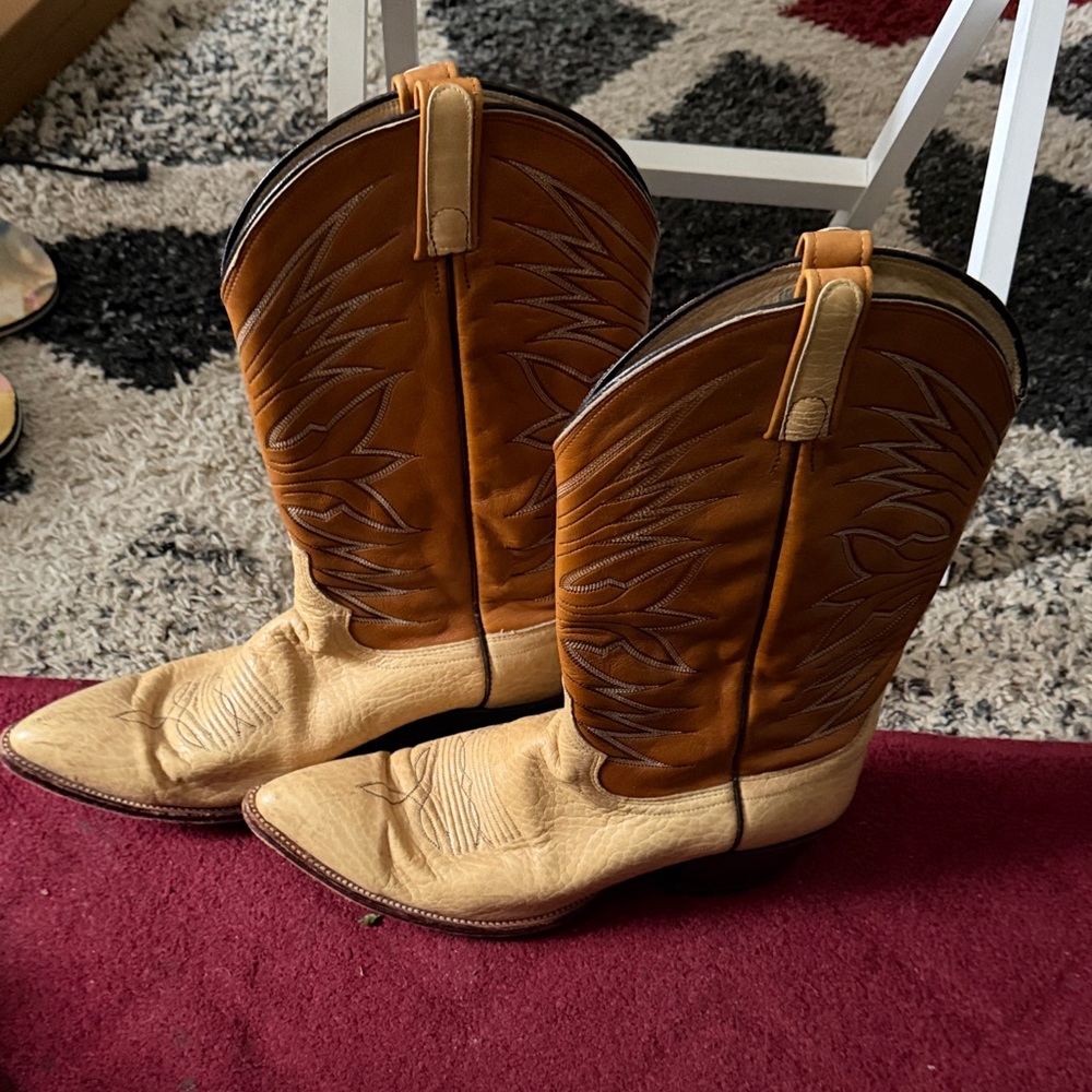 Stylish Two-Tone Western Heeled genuine, leather boots